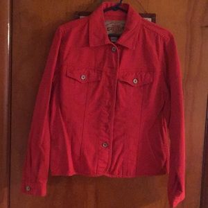 Red jean jacket by the territory ahead